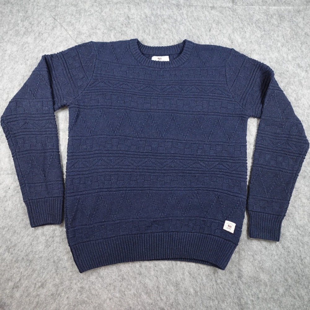 Bellfield Sweater Mens Medium Navy Blue Halldor Textured Knit Crewneck Pullover